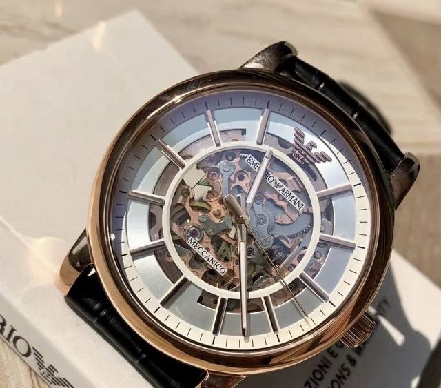 520Emporio Armani阿玛尼 机械系列 机械之心 腕表 机械机芯 真皮表带 白色表盘 男表 透窗经典休闲潮流欧美