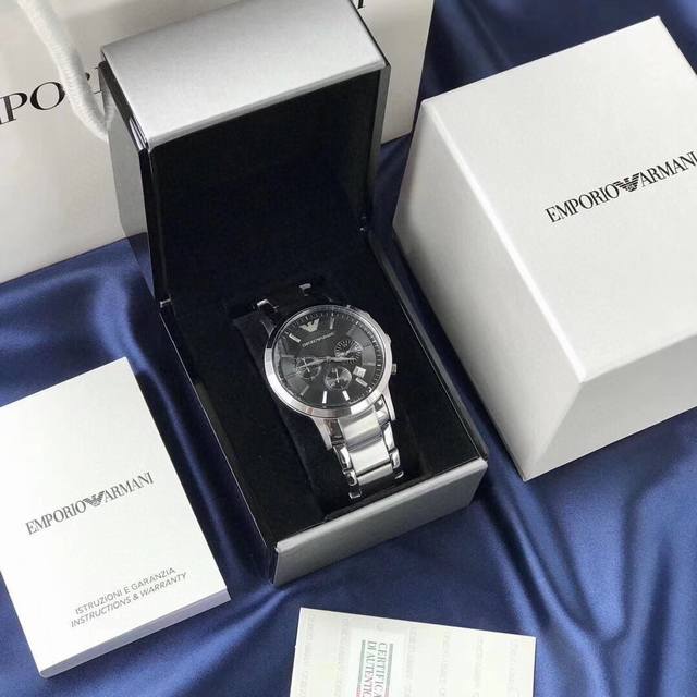 白280 黑390品牌阿玛尼Armani 型号：Ar2458白面Ar2448蓝面 Ar2434黑面 进口石英机芯'矿物强化玻璃镜面'不锈精钢表带隐形双锁扣'三眼