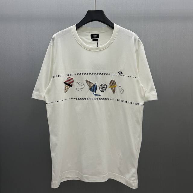 P160 Fd Fendi Ice Cream Embroidered T-Shirt Size: S-XL The exquisite ice cream e