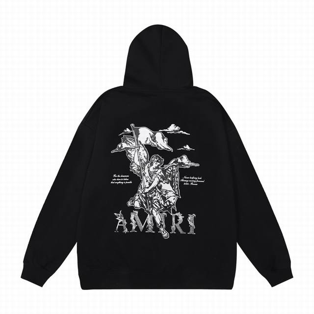 款号：886款P130 面料：360克纯棉毛圈卫衣 美潮Amiri2025秋冬新款标志连帽毛圈卫衣高街男女同款宽松经典字母外套 颜色：黑 码数： S M L X