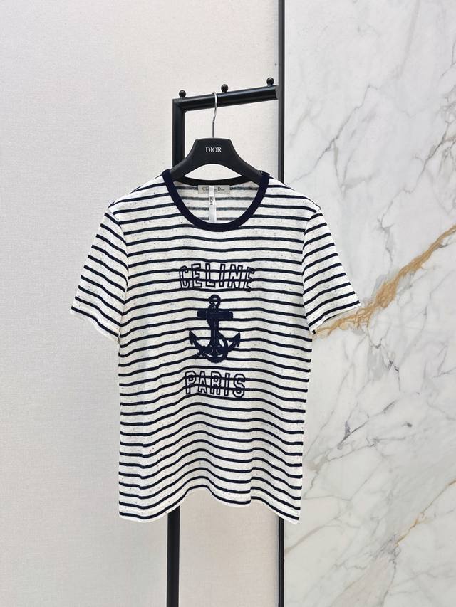 12063#90 Celin* 3D Anchor T-shirt: Classic nautical stripes Incorporating colorf