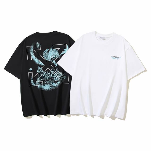 1406#P80 Off-White纯棉260G重磅Moon S-S Skate箭头印花短袖T恤 黑色 白色 S M L Xl