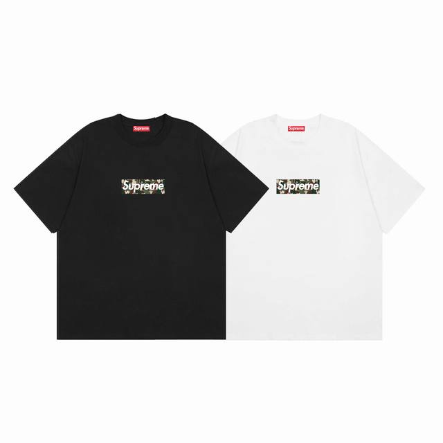 Supreme Summer Short-Sleeve T-Shirt with Camouflage Logo on Chest Colors: White,
