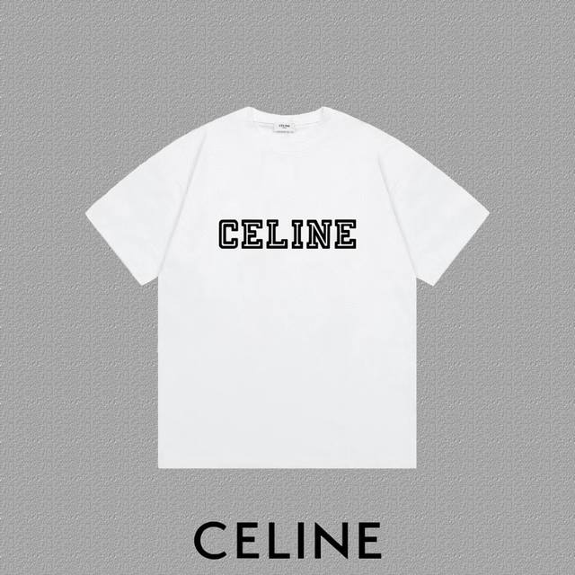 P90 [Celine] 2025Fw Short-Sleeve T-Shirt with Thick Silicone Plated Letter Logo,