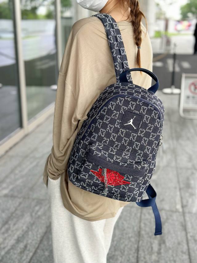 P120 High-quality mini AJ Jordan mini dark denim blue all-over print backpack/sh