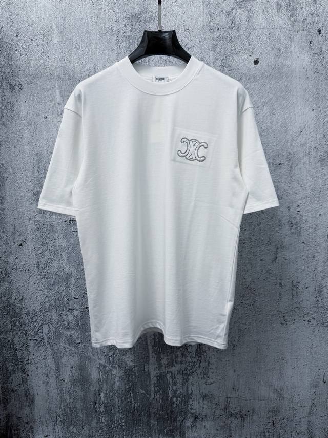 P90 Celine Letter Embroidery Applique Couple Short-Sleeve T-Shirt Made of high-c