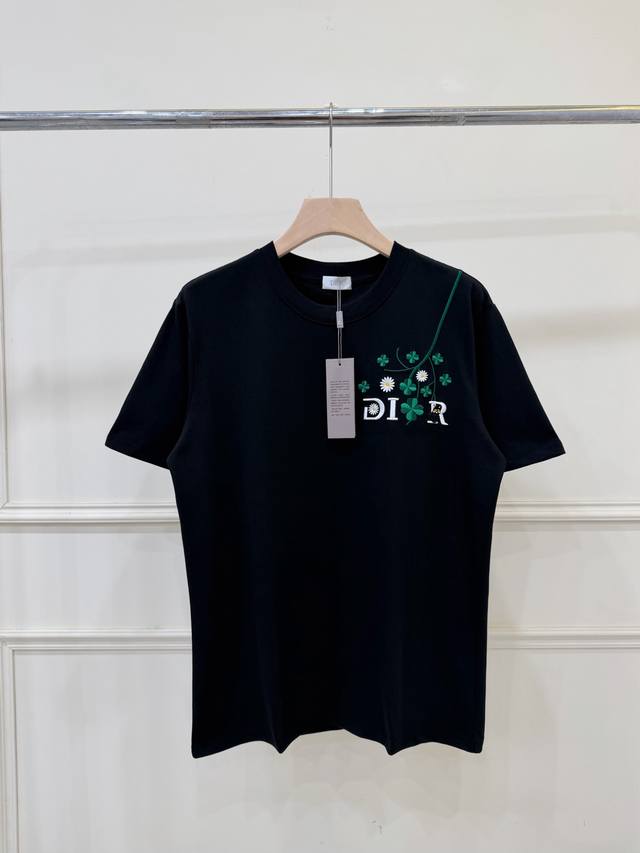 110 Style No. Zq201 Dior Four-Leaf Clover Green Plant Letter Embroidery Short-Sl