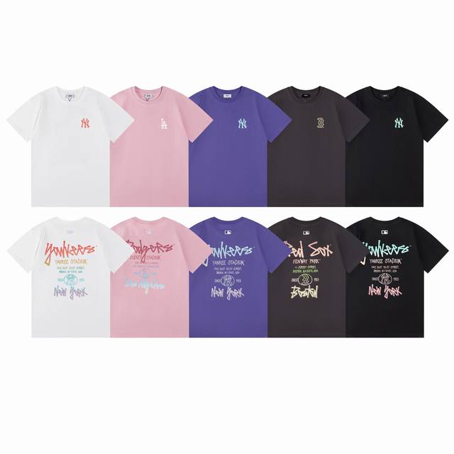 70 款号617 Mlb 纽约洋基队基础系列 Ss26 凉感渐变涂鸦队名时尚潮流百搭运动舒适休闲宽松套头纯色短袖T恤 男女同款 颜色 黑色 碳灰色 紫色 粉色