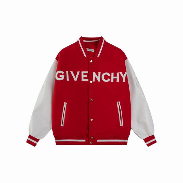 Style No. S08 P230 Givenchy baseball jacket features a vibrant bright red color