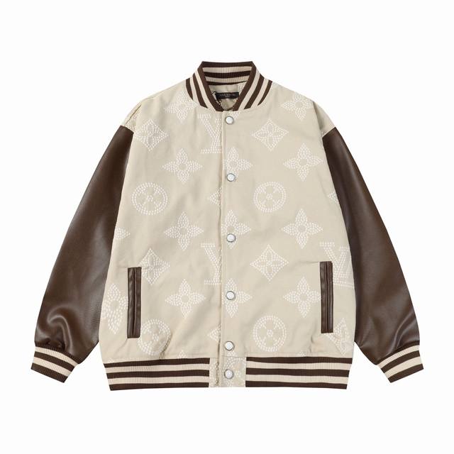 W11 P280 Lv All-over print baseball jacket with toothbrush embroidery technique,