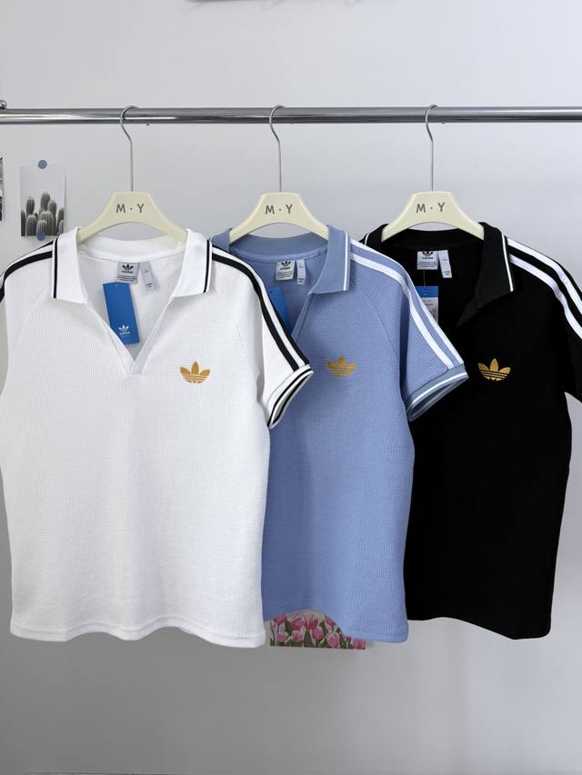 Style Number: 0690 P80 Adidas Originals Summer New Waffle Polo Collar Three Stri