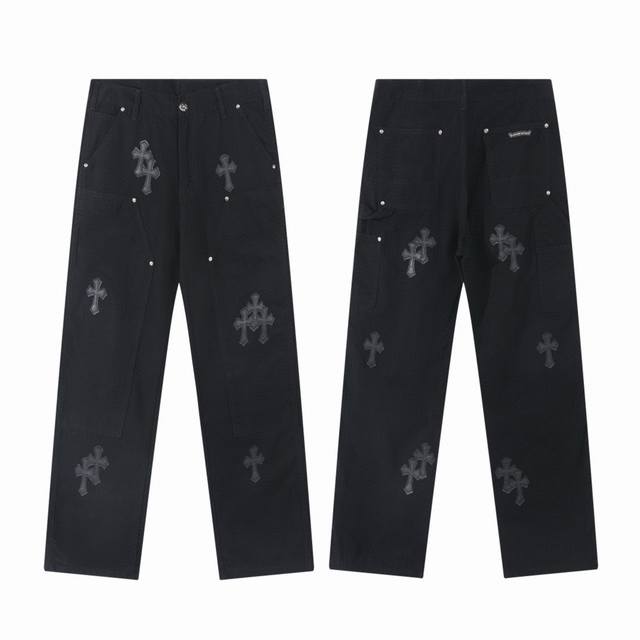 880 P170 Top-tier version Chrome Hearts cross-patterned leather cargo pants Chro