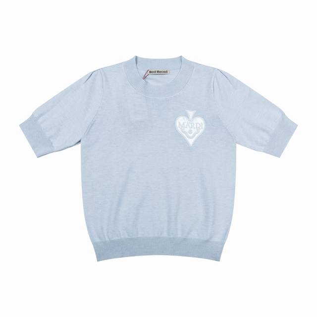 P90 #L36 Sky Blue Mardi Mercredi Spring/Summer Heart Embroidered Knitwear Casual