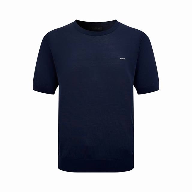 170 Prada Jacquard Short-Sleeve Sweater. Made of custom-woven cloud satin and Te