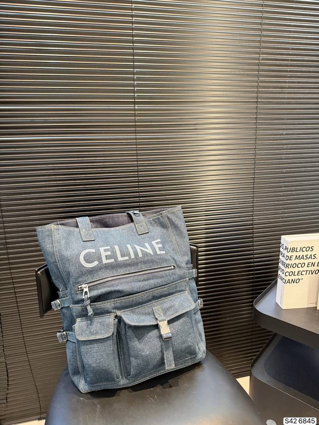 P390 新款太绝了Celine赛琳牛仔托特 Celine 24Ss字母徽标洗水牛仔单肩包24秋冬新款水洗牛仔真的绝中性系列 竖版Tote托特包大小容量可以装下