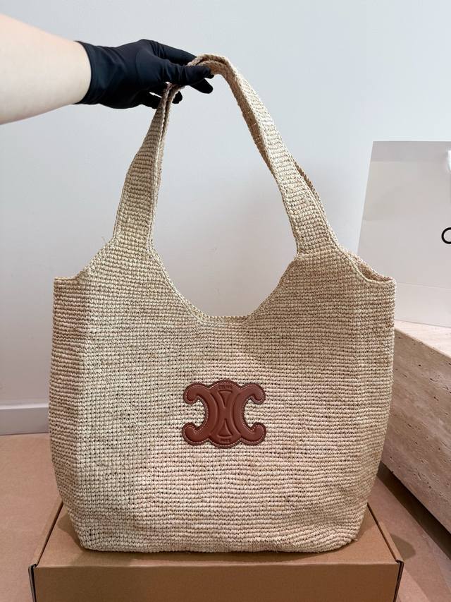 P340 Celine新品拉菲草托特包 孙千同款编织包 好爱这个松弛感编织包 尺寸32.28