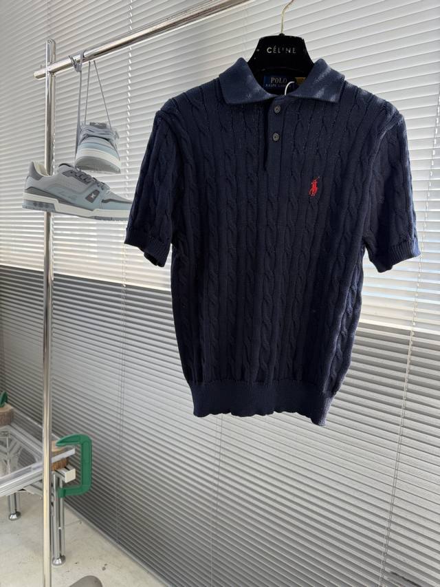 P220 - Ralph Lauren Cable Knit Polo Neck Sweater. Made from custom-woven 100% co