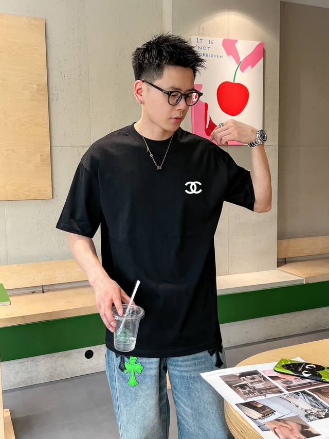 P200 Ch Chanel New Letter Print Double-Layer Heavy-Duty Short-Sleeve T-Shirt. Th