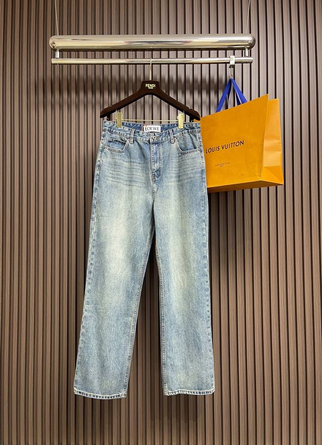 P310 Loewe Anagram Embroidered Classic Logo Jeans, Custom Indigo Cloud Pattern H