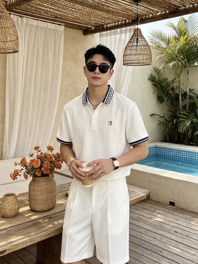 Fendi Double F Monogram Collar Embroidered Polo Shirt Key Highlights: Available