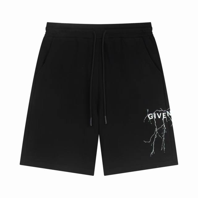 220 High-quality Givenchy silver-stamped lightning print shorts, unisex. Featuri