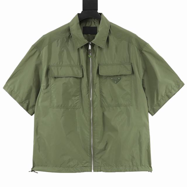 230 Prada Minimalist Double Pocket Short-Sleeve Shirt Made of recycled nylon, wh