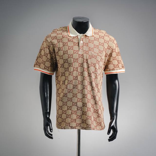 180 Gucci Double G Logo All-Over Print Jacquard Short-Sleeve T-Shirt Featuring t