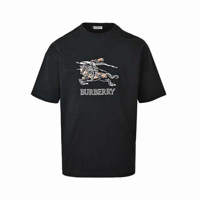 140 Burberry Check Equestrian Horse Embroidered Short-Sleeve T-Shirt. Purchased