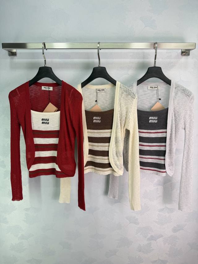 Miumi*2026 Spring/Summer New Knitted Camisole Cardigan Two-Piece Set! Made with