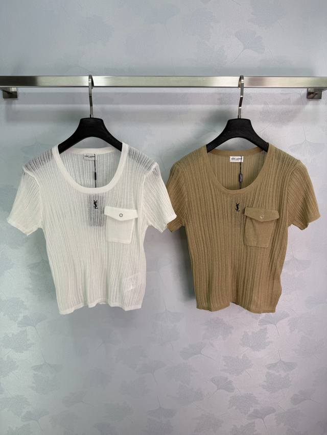 Ys*26 Spring/Summer New Knitted Short-Sleeve T-Shirt. Features a vertical ribbed