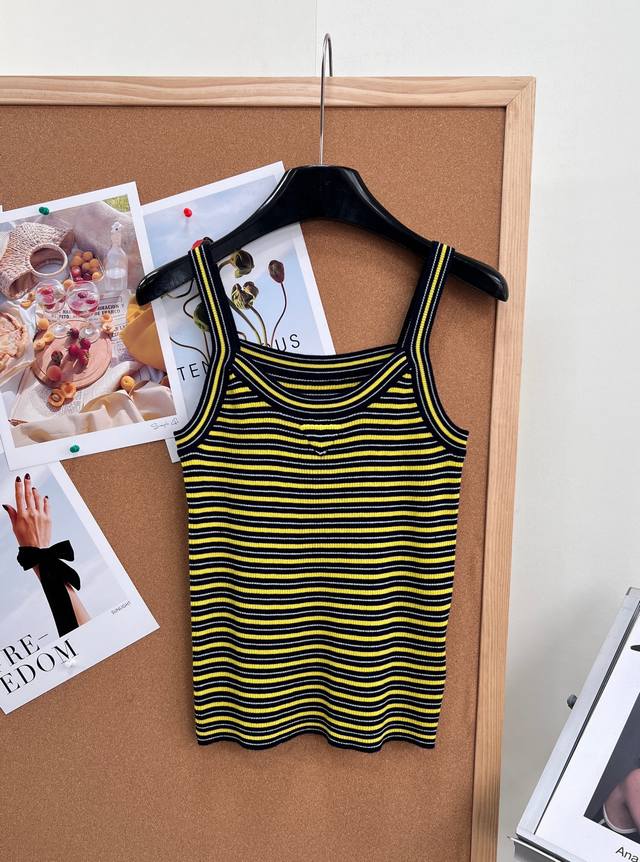 Prada color-blocked striped knit vest, a retro sporty summer essential. Made wit