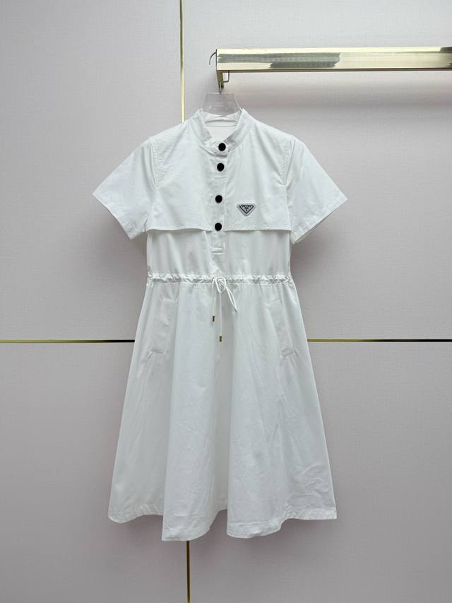 Prad* 26Ss New Stand Collar Dress with Triangle Logo Decoration and Drawstring W
