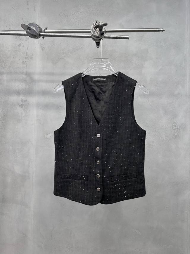 P430 Chrome Hearts | New Casual Vest, featuring full-body rhinestone embellishme