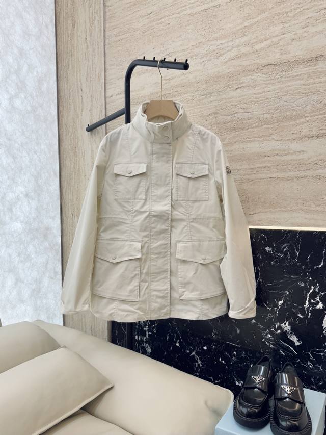 P590M2366# New Jacket Mon Moncler Slim Fit Zipper Windproof Jacket White/Khaki S