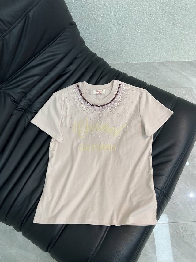 P260Chane*26 New Arrival Exquisite Handmade Beaded Short-Sleeve T-Shirt High-end