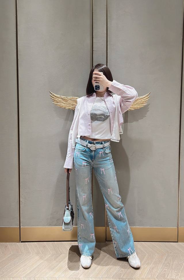P340 90s Spring/Summer New Arrival Original Designer Pink Bow Print Straight Leg