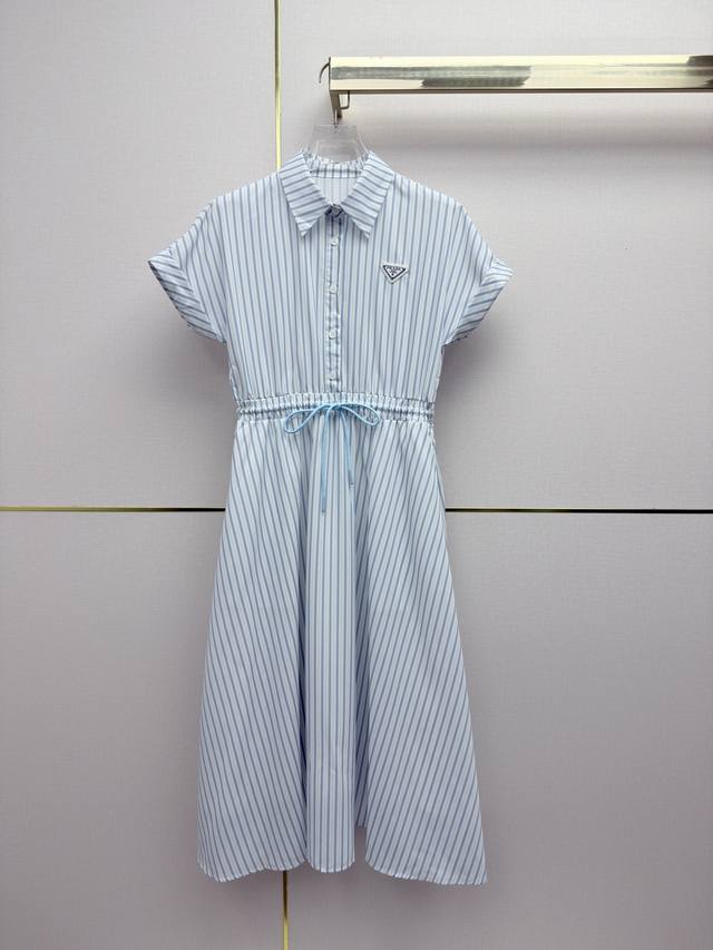 Prad* 26Ss New Striped Dress continues the classic shirt dress design, featuring