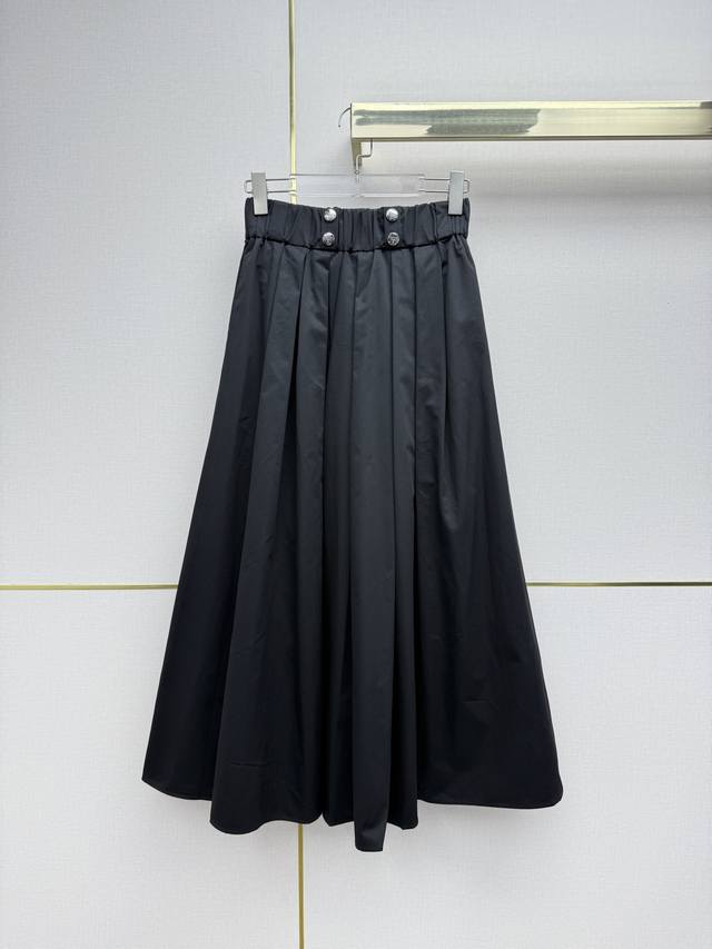 Prad* 26Ss New Style Midi Skirt with Letter Button Decoration, Gathered and Full