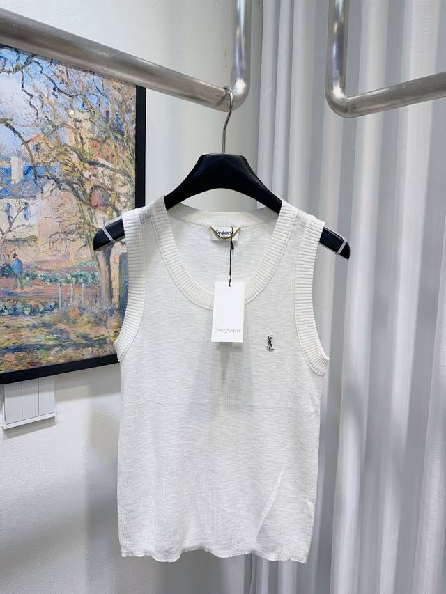 P230Ysl! High-quality version! Sleeveless U-neck knit vest with metal logo on th