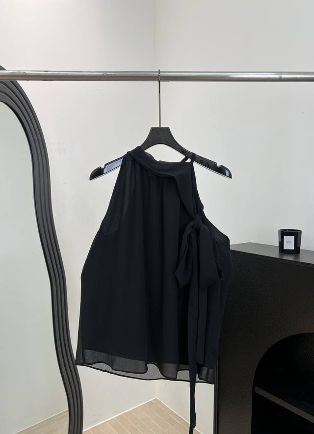 P620Valentin* Valentino Spring/Summer New Arrival Black Collar Bow Tie Silk Top,