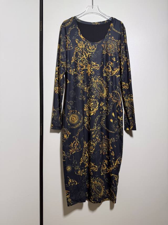 P230Vers**E Fan*Zhe New Women's Black and Gold Baroque Print Niche Design Slim F
