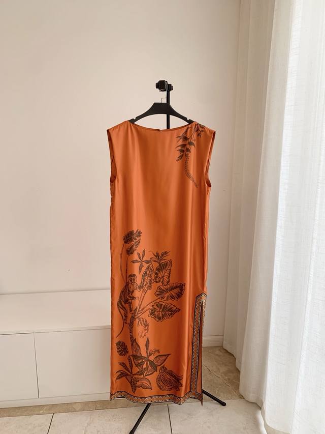 P620 原单狠货女装 新品6 8 10 12 Alem真丝橘调猴子舞船领连衣裙