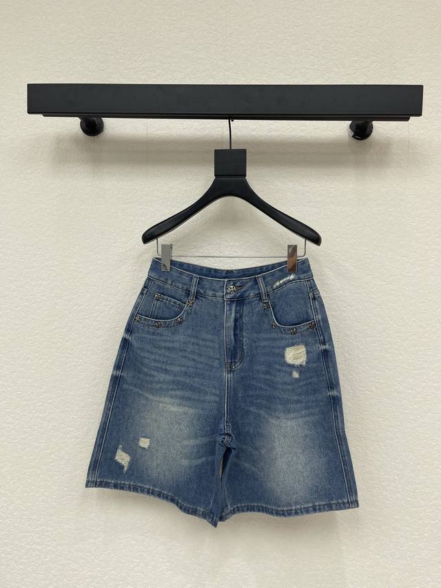 P270Chrome Heat* Chrome Hearts 2026 New Ripped Denim Shorts. The high-waisted sh