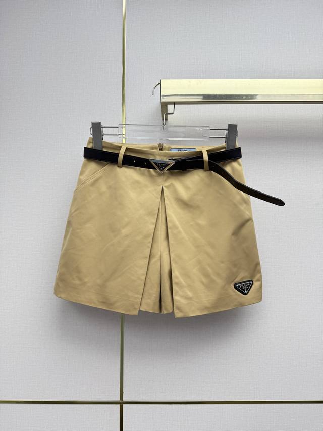 Prad* 26Ss New Shorts Skirt with Classic Triangle Logo and New Belt Decoration,