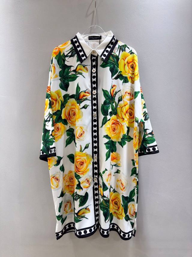 P250Dg Dolce & Gabbana* Women's Fashion Floral Pattern Shirt, Golden Rose Print,