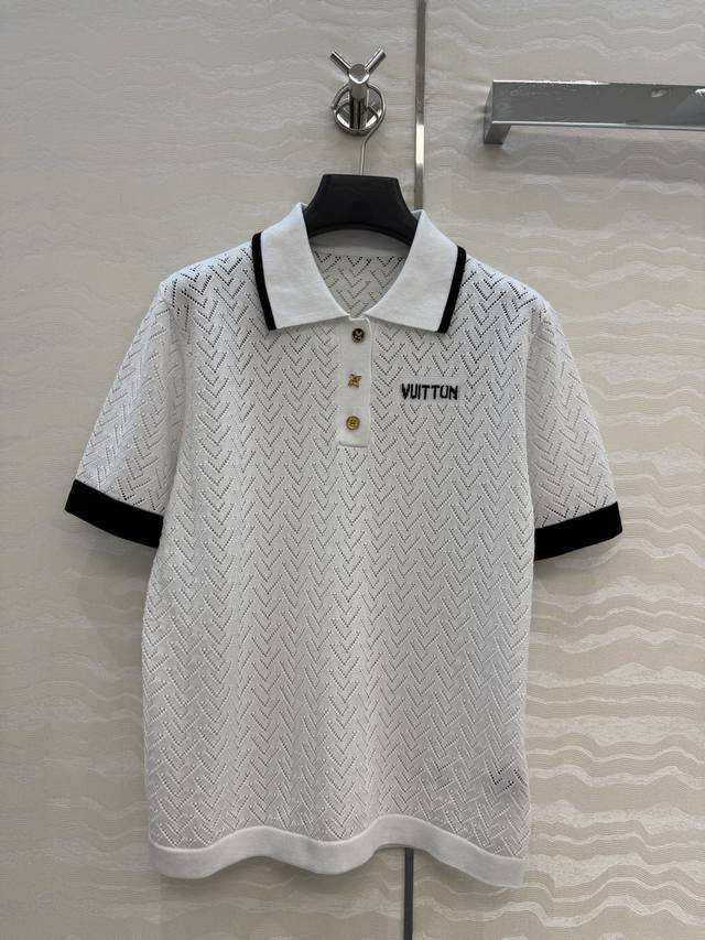 P340 High-end original quality! Monogram knit polo short-sleeved top! 18-gauge S