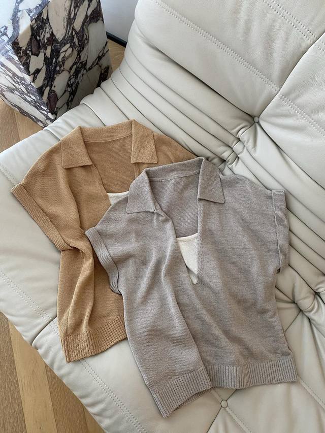 P340 26Ss Spring/Summer New Style Faux Two-Piece Polo Knit Sweater. Lightweight