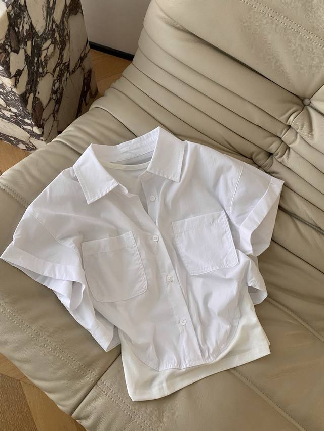 P340 26Ss Early Spring New Style Faux Two-Piece Short-Sleeve Shirt. Made with hi