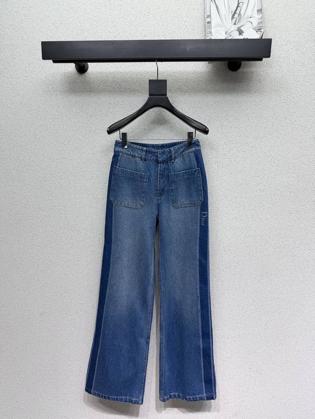 P340 D-brand side-blocked denim jeans, versatile, flattering, simple, high-end,