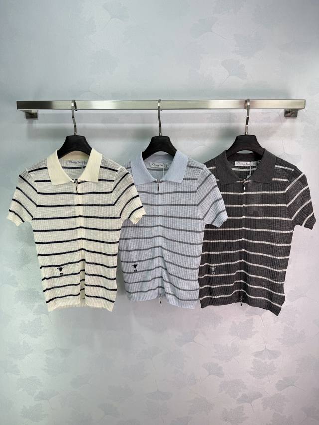 P210 Dio*26 Spring/Summer New Striped Knit Short-Sleeve Polo Shirt. Classic Polo